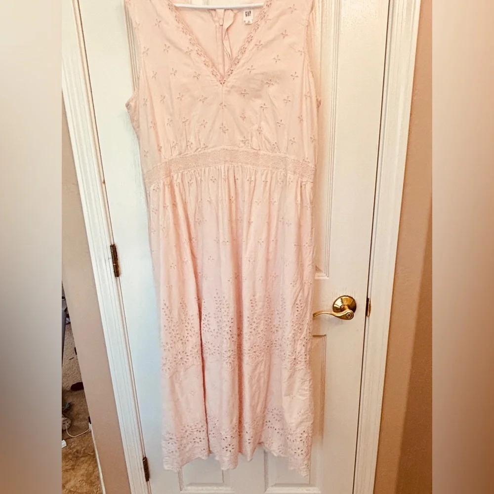 Gap Candy Pink Lined Cotton Dress Women’s Size 16 Feminine Eyelet Retro Grandma - Picture 7 of 12